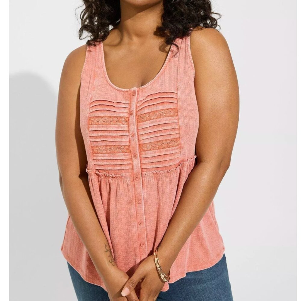 NWT Torrid Textured Jersey Scoop Neck Button Down Babydoll